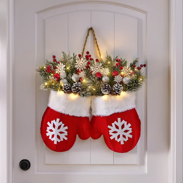 Lighted Christmas Mitten Wreath