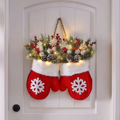Lighted Christmas Mitten Wreath - detail view 2