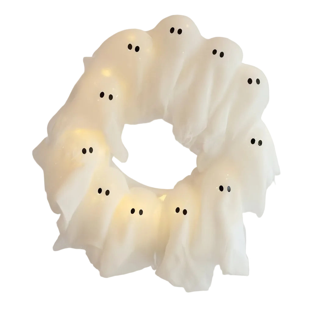 Lighted Halloween Ghost Wreath
