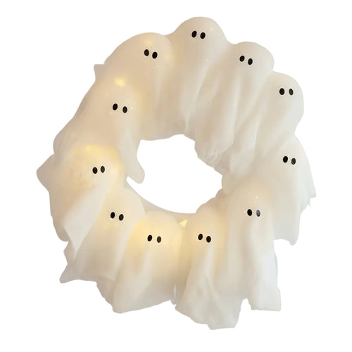 Lighted Halloween Ghost Wreath