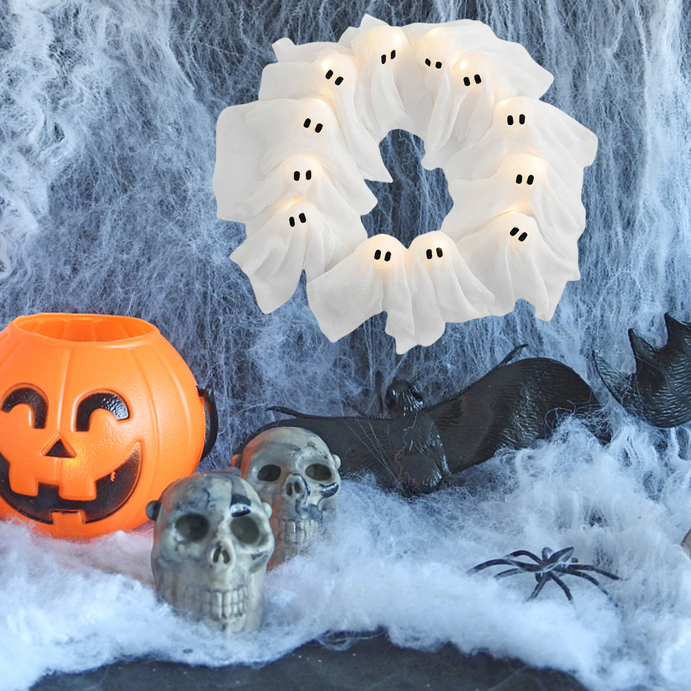Lighted Halloween Ghost Wreath - detail view 3