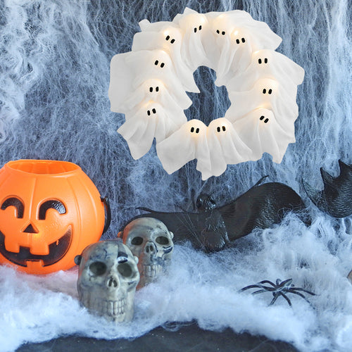 Lighted Halloween Ghost Wreath - detail view 3