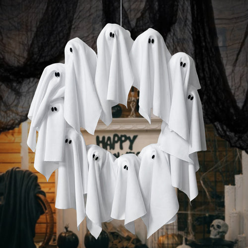 Lighted Halloween Ghost Wreath - detail view 4