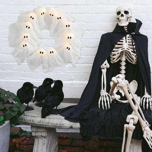 Lighted Halloween Ghost Wreath - detail view 5
