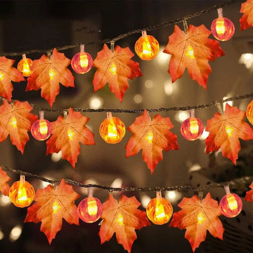 Halloween Pumpkin & Maple Leaf String Lights - detail view 2