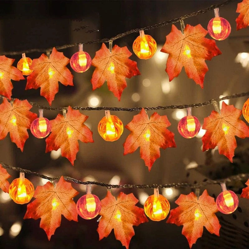 Halloween Pumpkin & Maple Leaf String Lights